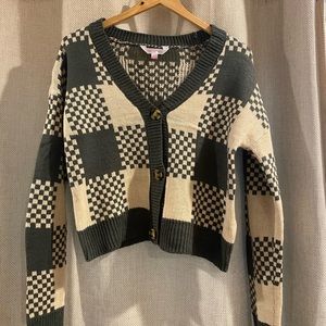 Olive Green Checkered Cardigan